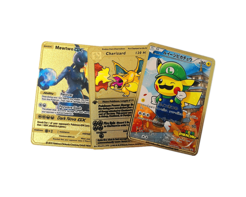 Karta kolekcjonerska Charizard o grubości 0,4 mm Vmax DX GX Pokemon Metal pozłacany